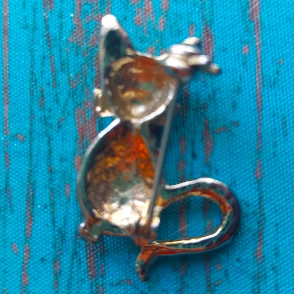 Vintage MCM Rhinestone Cat Brooch - Picture 2 of 2